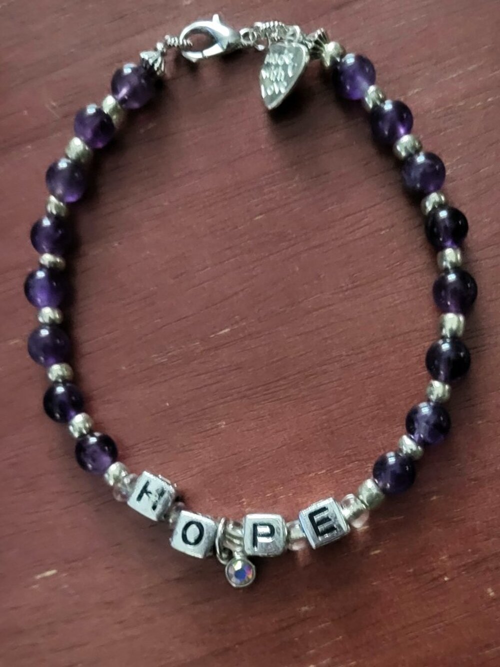 Have Hope amethyst and silver 2 pc bracelet